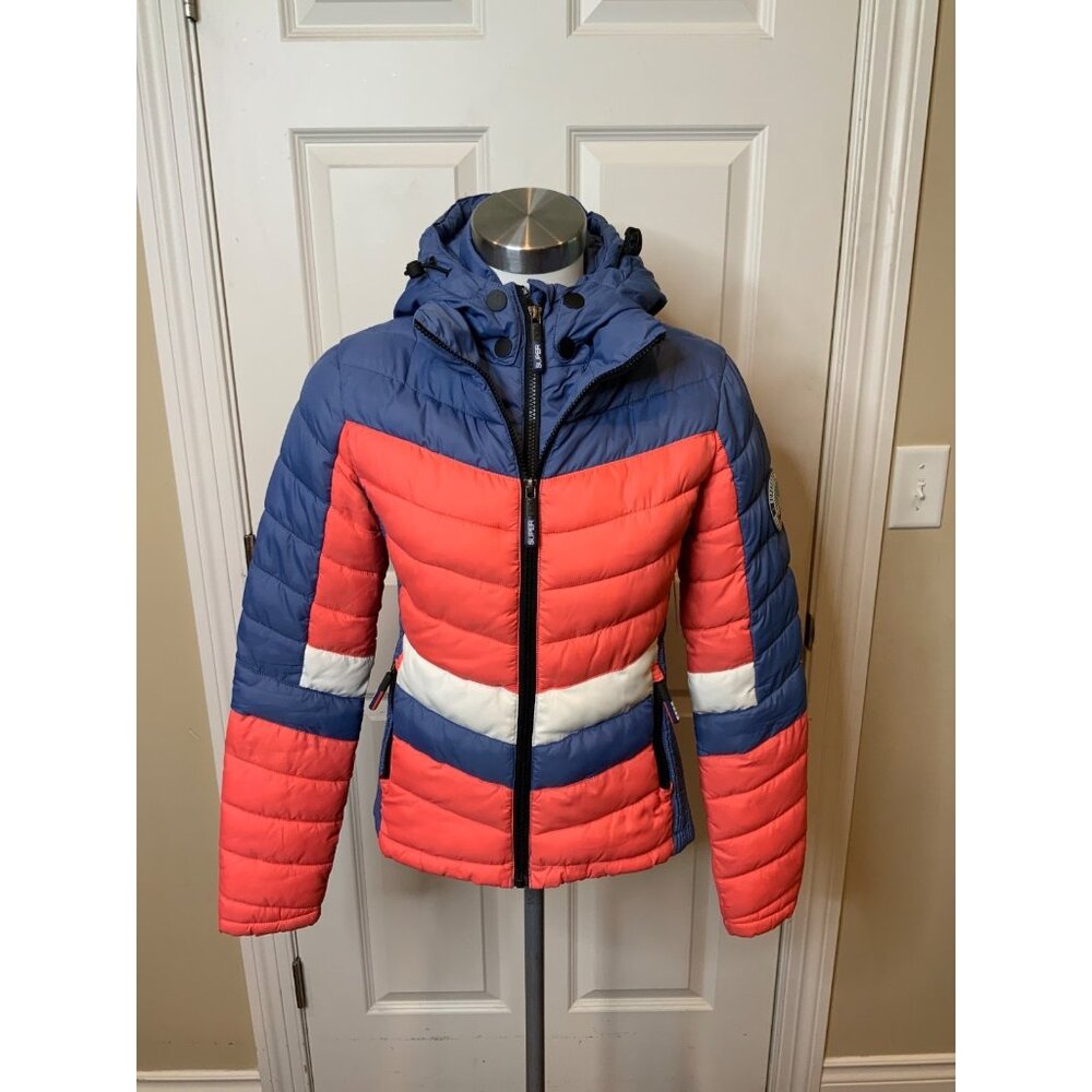 Superdry Blue & Coral Pink Original Fuji Superdry Jacket Hooded, Size XS